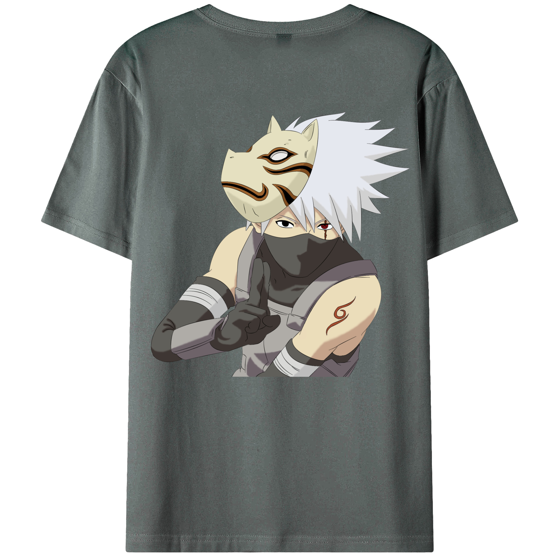 （画像用） NARUTO -ナルト- はたけ カカシ Hatake Kakashi 綿100％ メンズ半袖Tシャツ（バックプリント） 通気性
